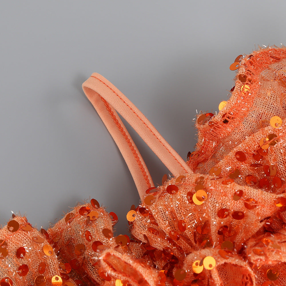 Orange Sequin One-Shoulder Floor-Length Gown