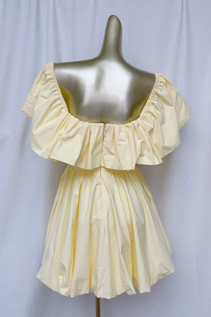 Ruffle Off-Shoulder puffy Mini Dress in yellow