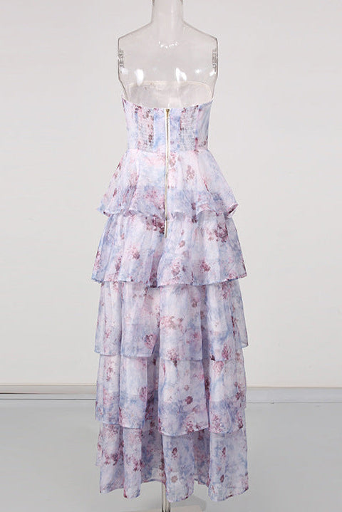 Floral Tiered Strapless Maxi Dress