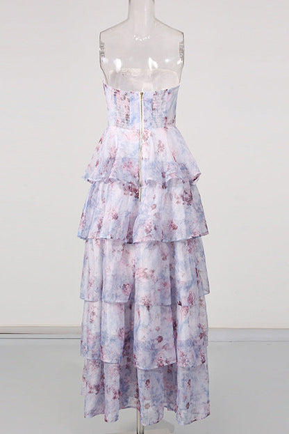 Floral Tiered Strapless Maxi Dress