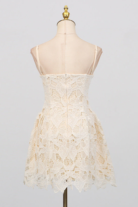 Lace hollow Sleeveless Mini Dress in yellow