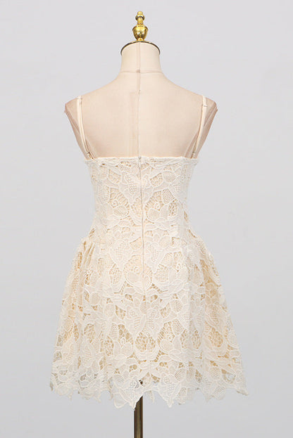 Lace hollow Sleeveless Mini Dress in yellow