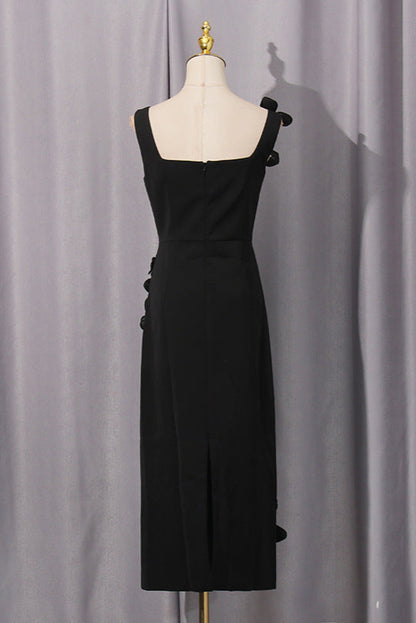 sabrina 3d flower Midi Dress in Black