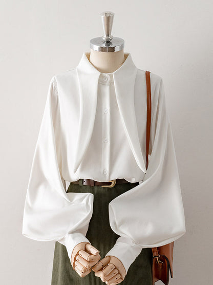 Oversized Point Collar Lantern Sleeve Blouse
