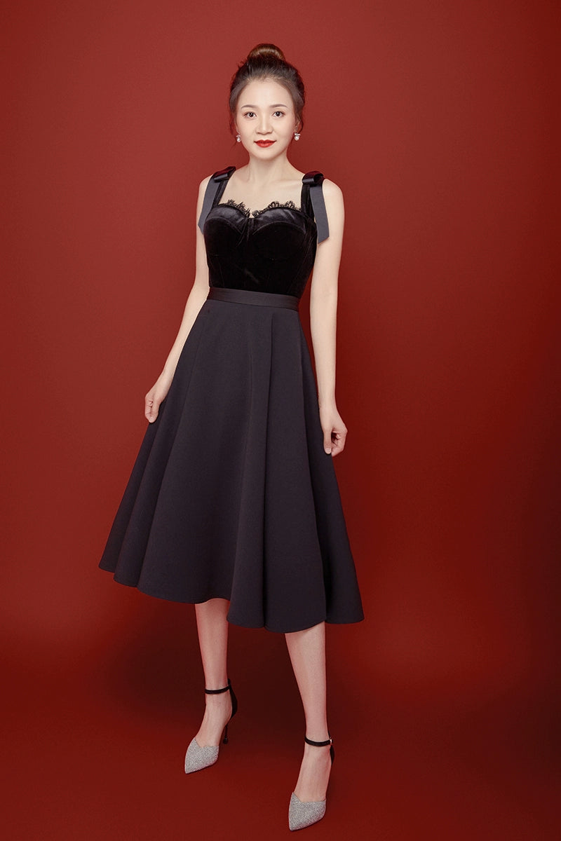 black velvet retro suspenders umbrella set dress