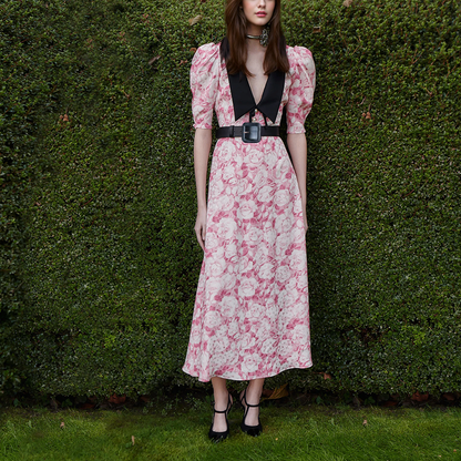 pink floral printed midi dress