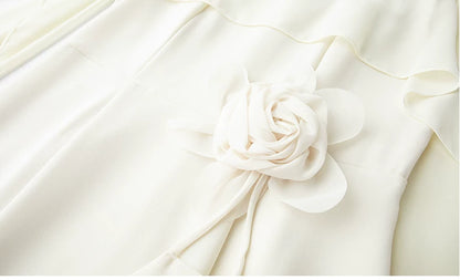Cape Sleeve 3D Floral Chiffon Midi Mermaid Dress