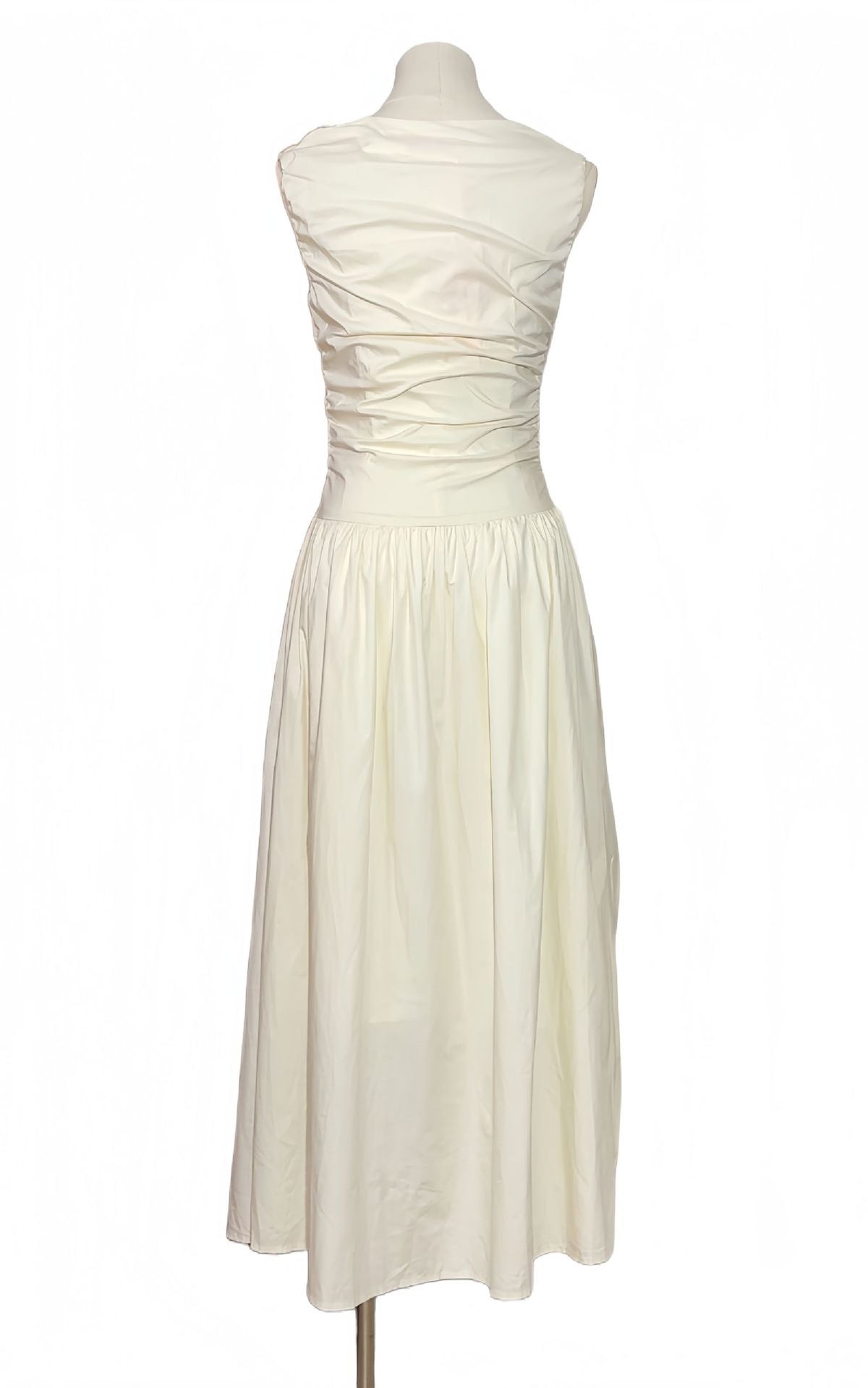 jenny ruched a-line sleeveless midi dress in apricot
