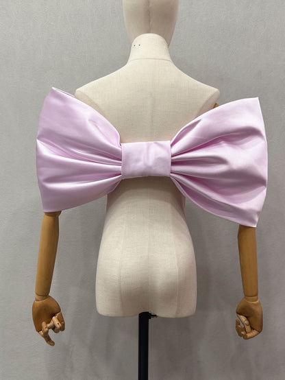 Oversized Solid White Satin Giant Bow Bridal Shoulder Accessory
