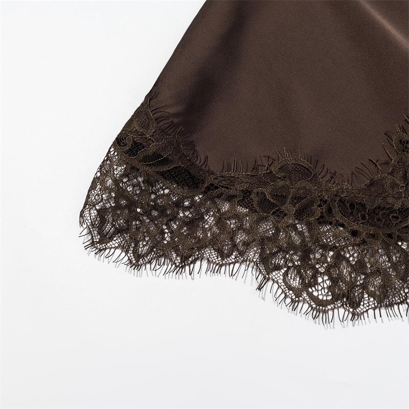 Chocolate Brown Satin Asymmetrical A-Line Dress with Capelet Overlay