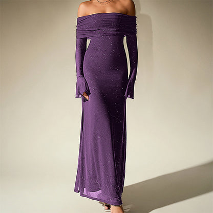 sprinkled strapless long-sleeved maxi dress