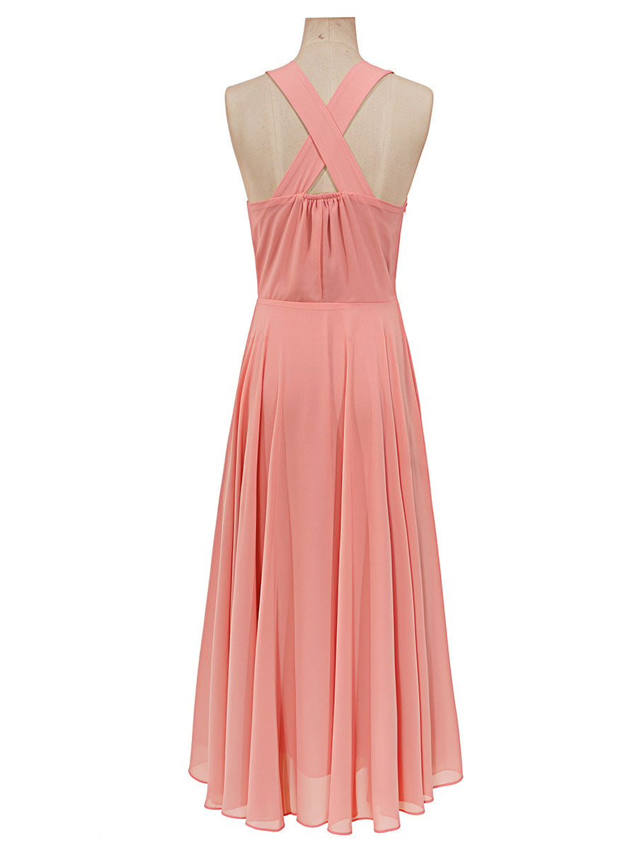 pink halter-neck midi dress