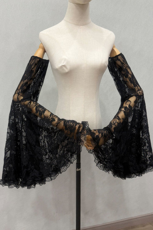 Black Rose Floral Lace Oversized Flare Arm Sleeves Cover Up