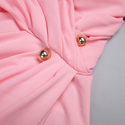 bess One-shoulder slant neck pleated maxi dress in pink