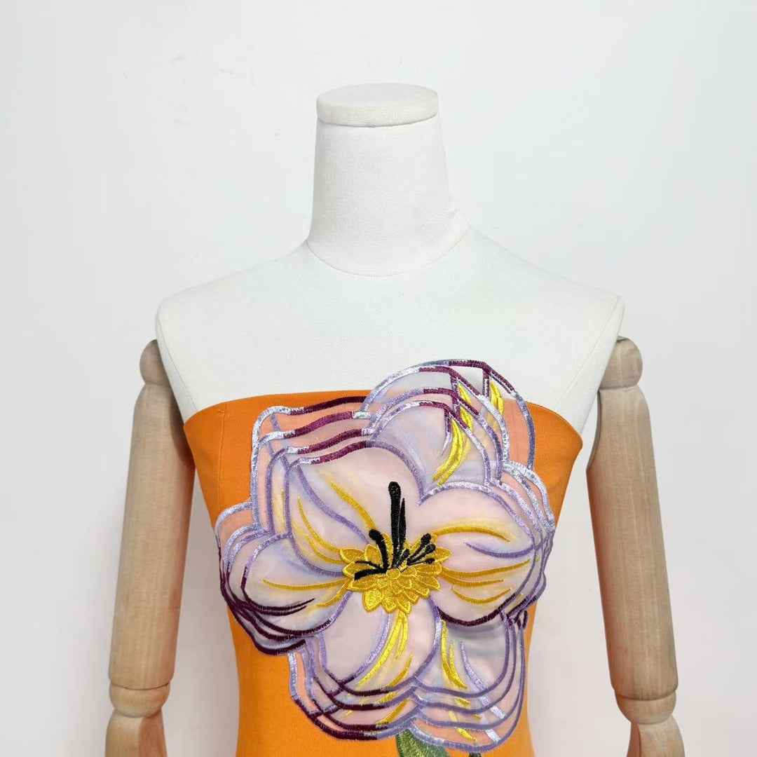 suzanne Appliqué Floral Bustier Maxi Dress in orange