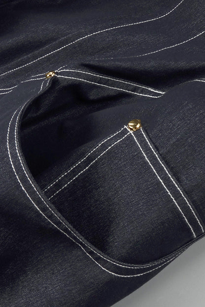 haltered corseted midi dress denim in navy blue