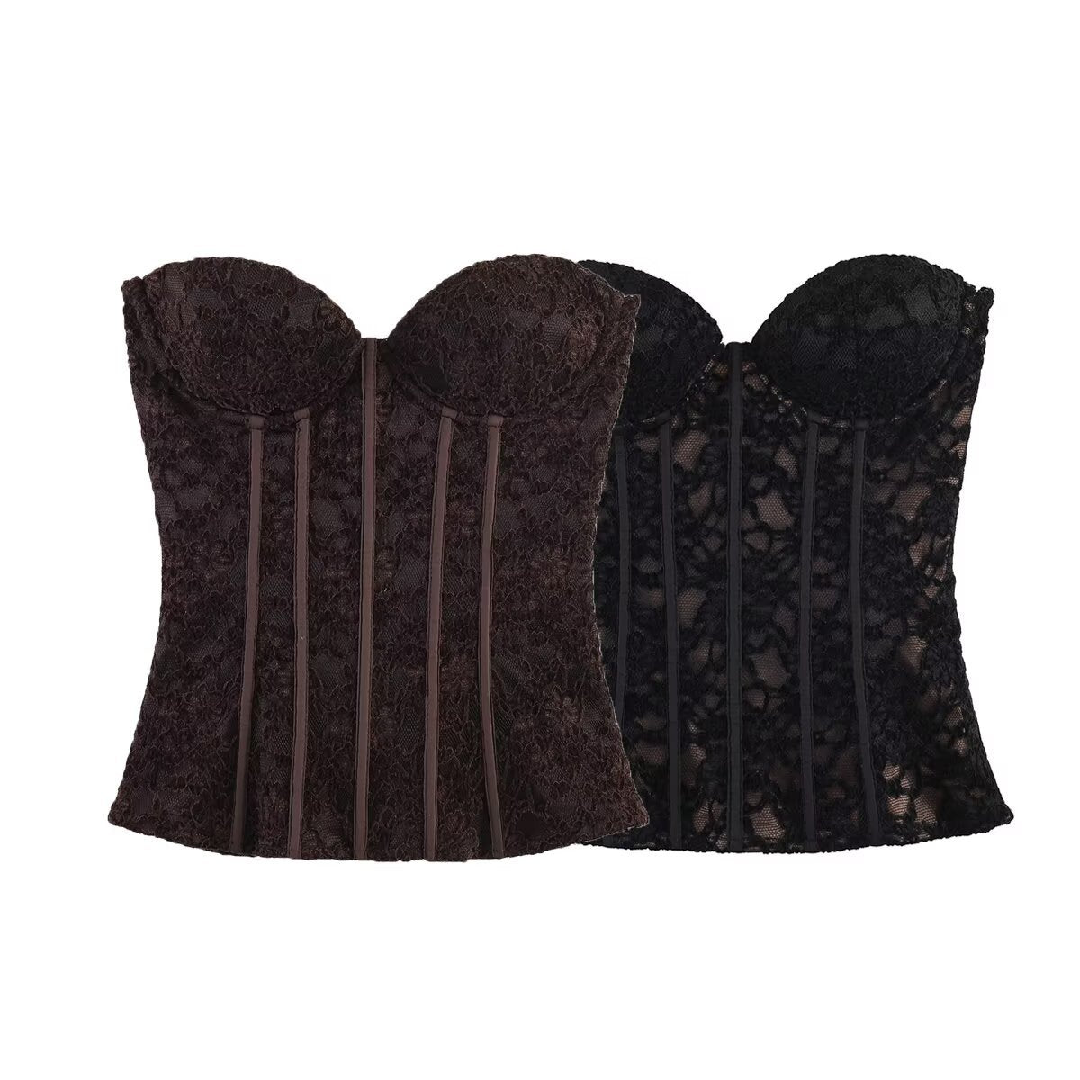 Strapless Floral Lace Boned Corset Top