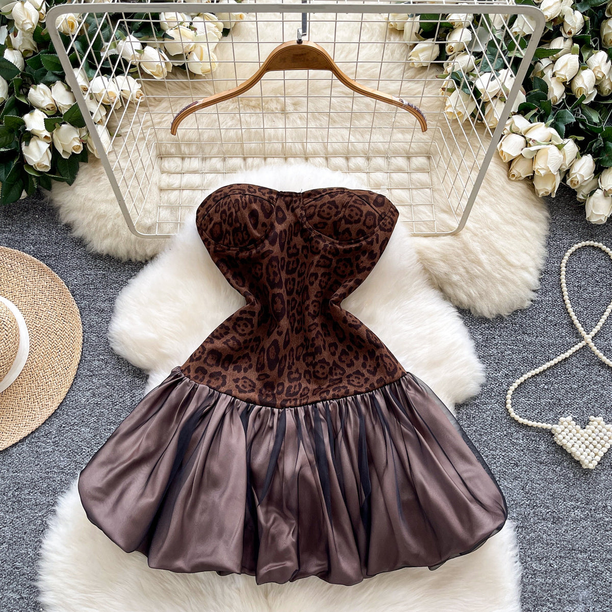 Brown Animal Print Fit-and-Flare Mini Dress