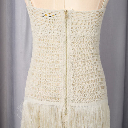 Cream Crochet Knit Column Dress