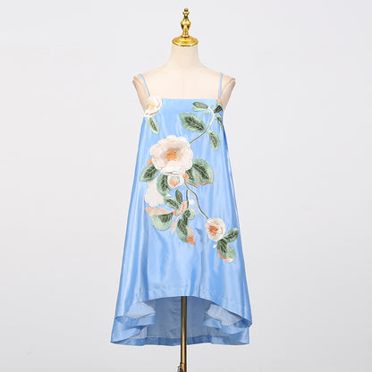 edwina applique floral Embroidered Mini Dress in blue