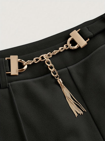 Chain Belt High Waist Flare Trousers