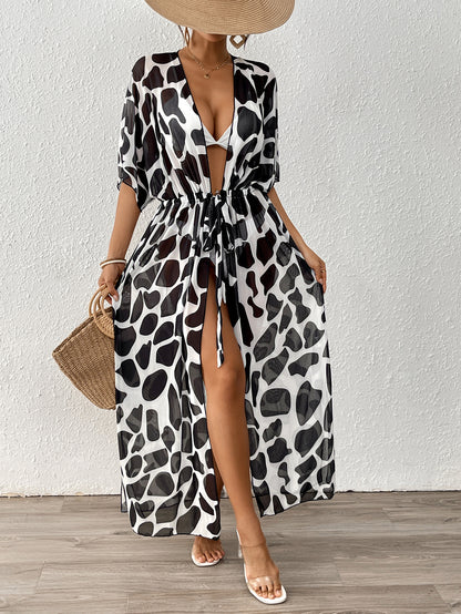 Belinda Bikini Cover-up Cardigan Beach Loose Style——Black and white