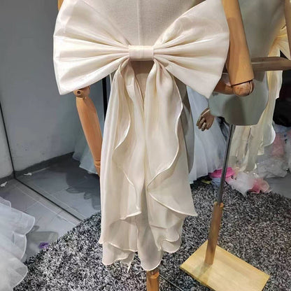 Shimmer Organza Giant Bow Ruffle Streamer Back Sash