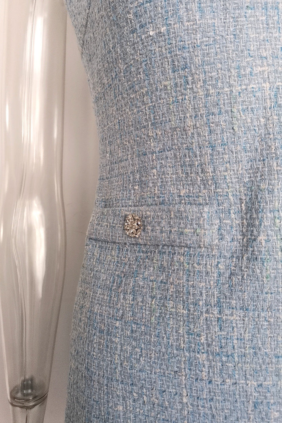 halter neck tweed vest mini dress in blue