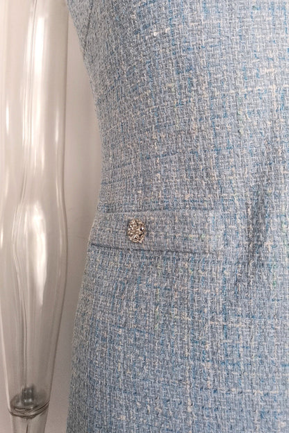 halter neck tweed vest mini dress in blue