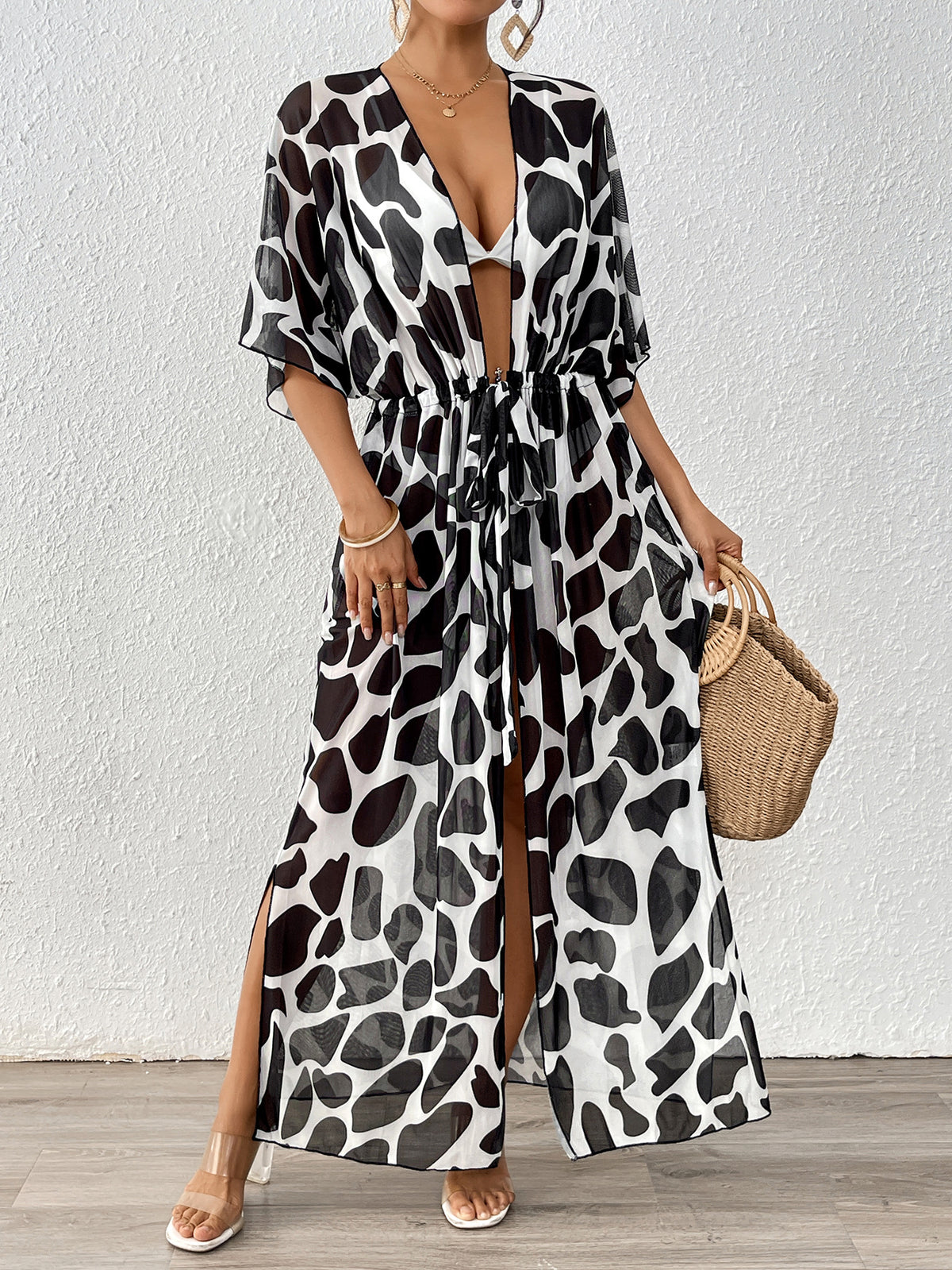 Belinda Bikini Cover-up Cardigan Beach Loose Style——Black and white