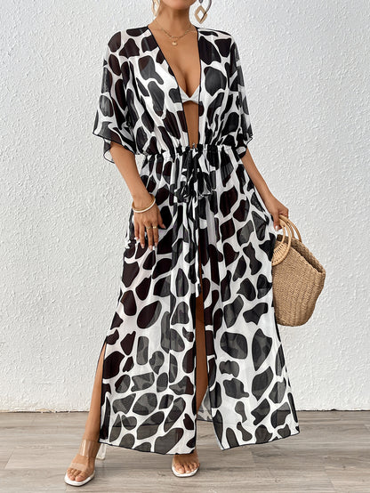 Belinda Bikini Cover-up Cardigan Beach Loose Style——Black and white