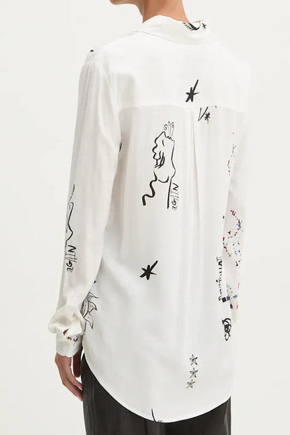 White Sun & Star Print Oversized Long Sleeve Shirt