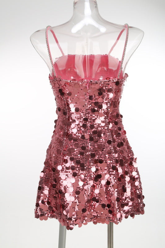 virginia Strappy Sequin Embellished Mini Dress in pink