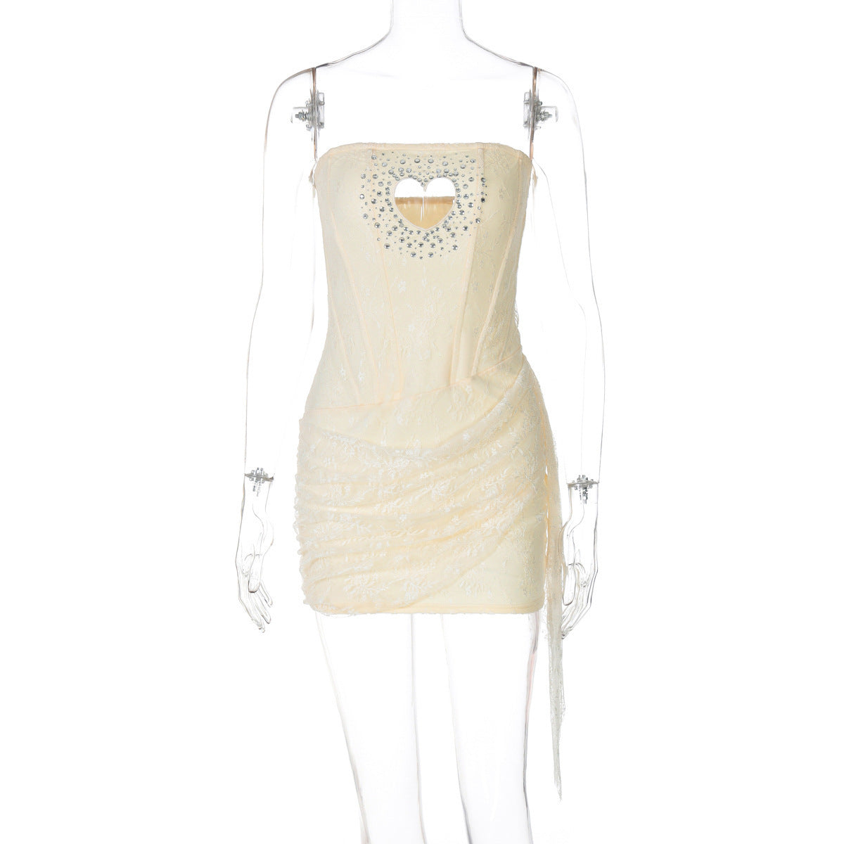 meroy Strapless Lace Mini Dress in Yellow
