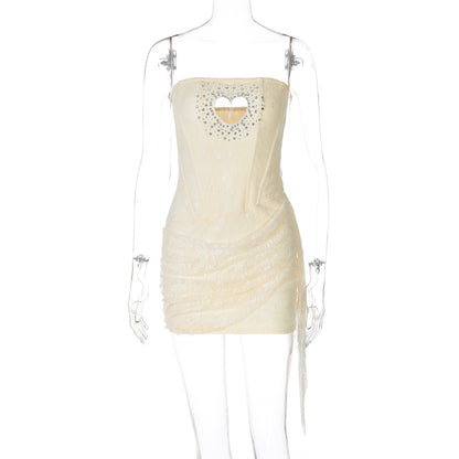 meroy Strapless Lace Mini Dress in Yellow