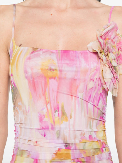 molly Floral Appliqué Print Maxi Dress in pink