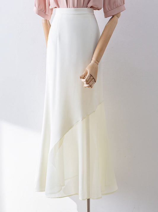 High Waist Asymmetrical Chiffon Spliced Midi Mermaid Skirt