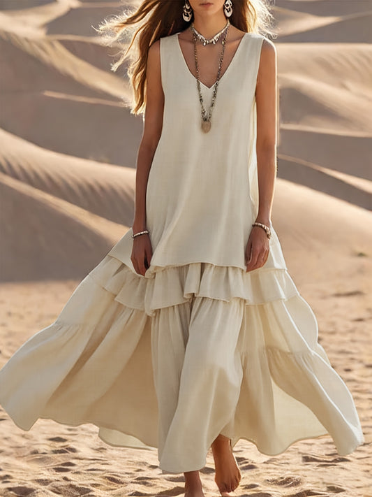 Sleeveless V-Neck Tiered Ruffle Maxi Dress