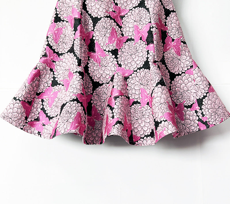 Pink Floral Butterfly Print Mini Dress