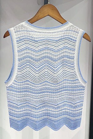 Wavy‑Knit Sleeveless Crop Top & Midi Skirt Two‑Piece Set
