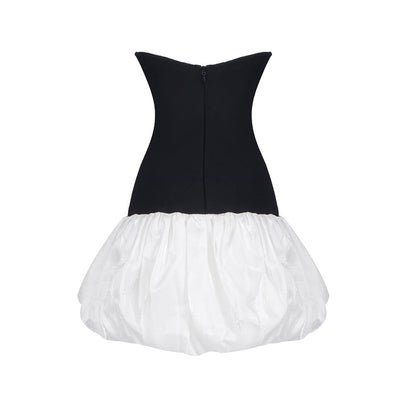 Butterfly Embroidered Bodice Puffball mini Dress in black