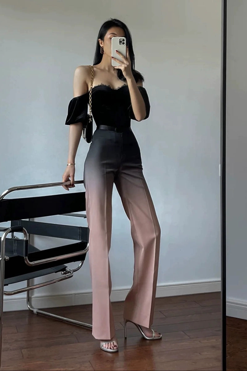 velvet tube top high waist trousers suit