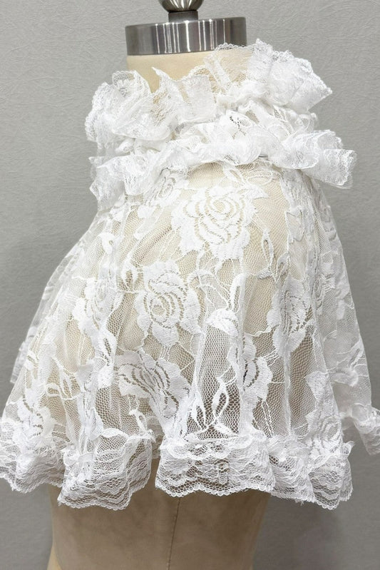 Rose Floral Lace Ruffle High Neck Short Cape Shrug