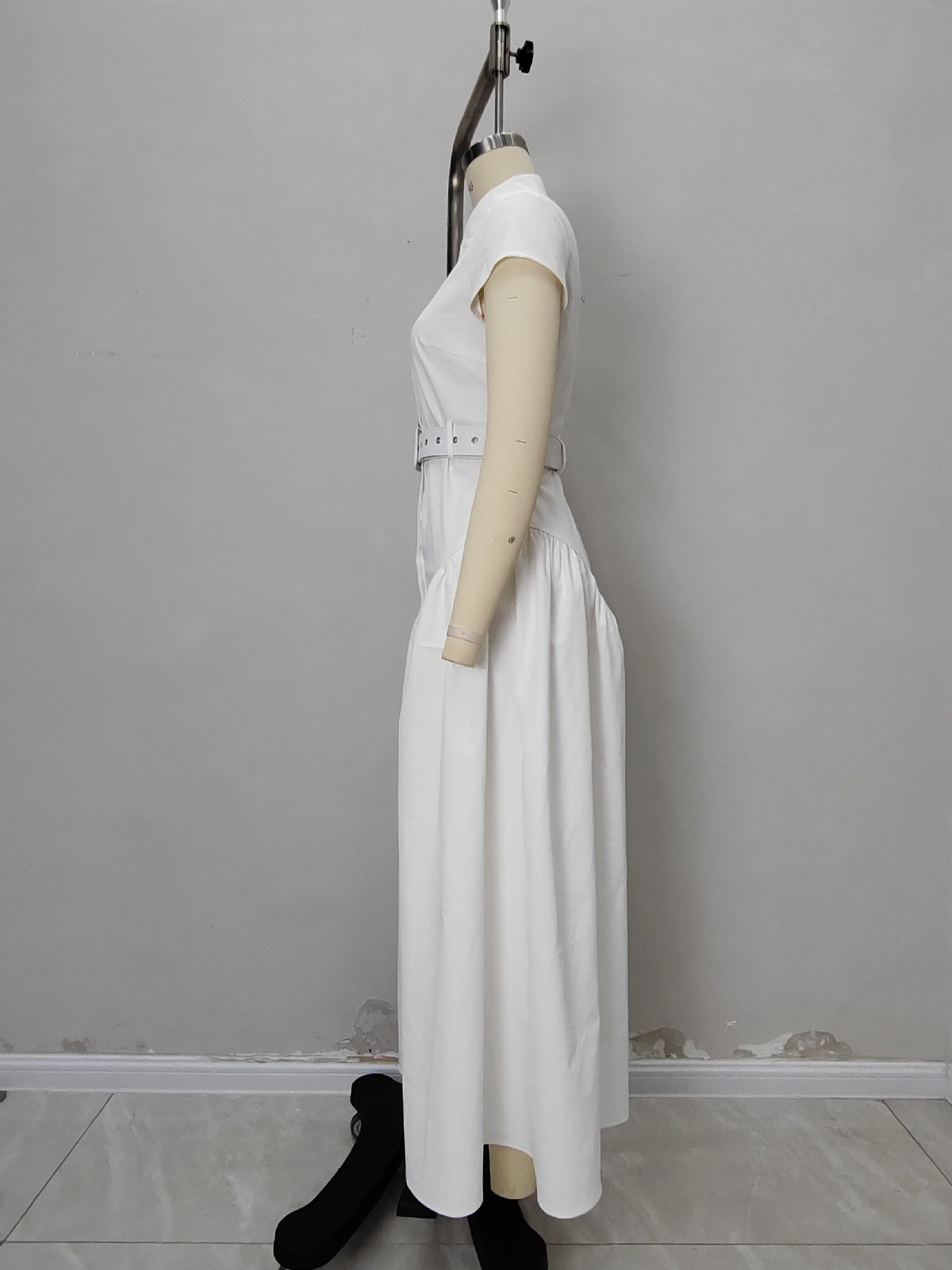 Cap Sleeve Belted Shirt Maxi Dress