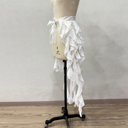 Multi-Layer Cascading Ruffle Asymmetric Streamer Chiffon Skirt