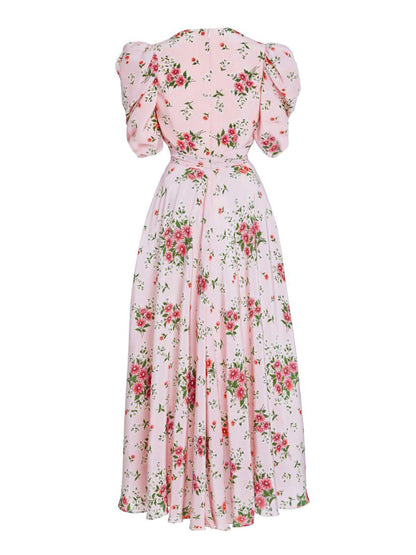 pink floral  V-neck maxi dress