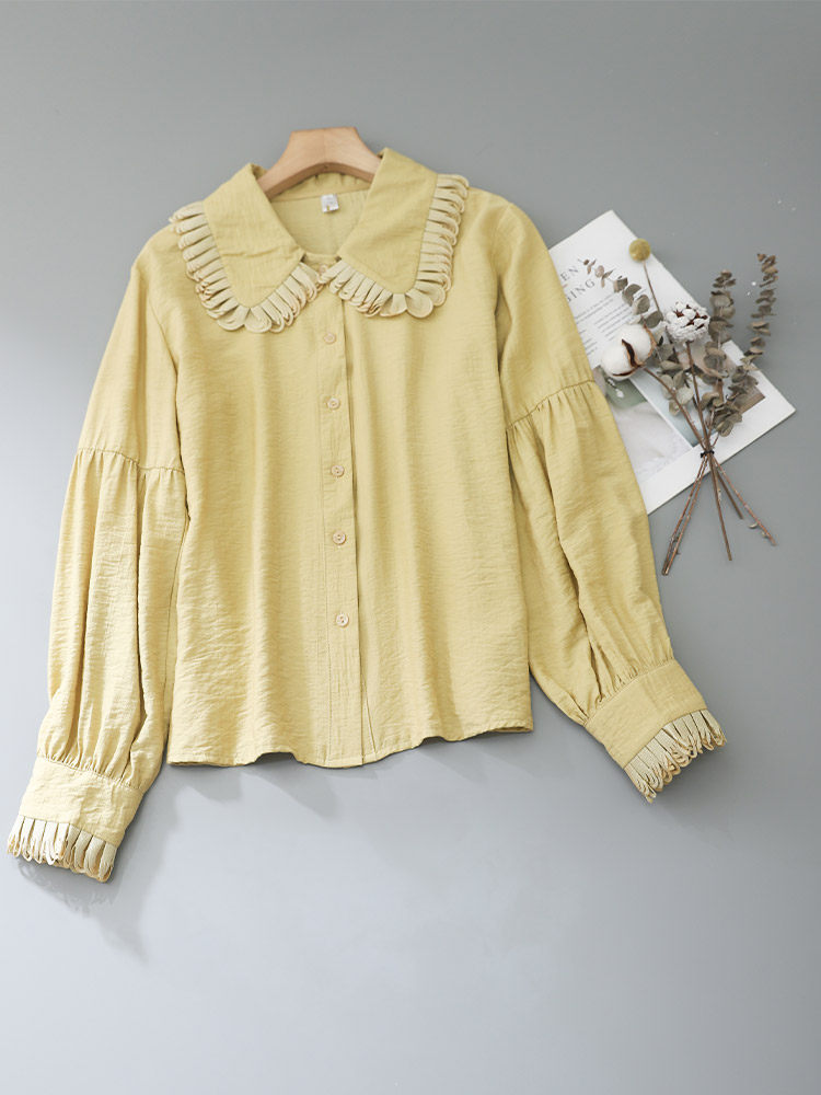 Layered Ruffle Collar Puff Long Sleeve Textured Blouse