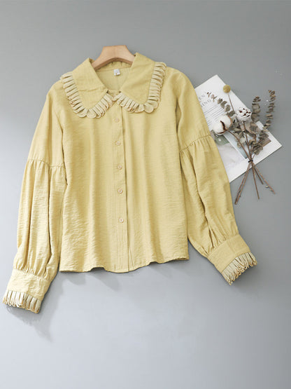 Layered Ruffle Collar Puff Long Sleeve Textured Blouse