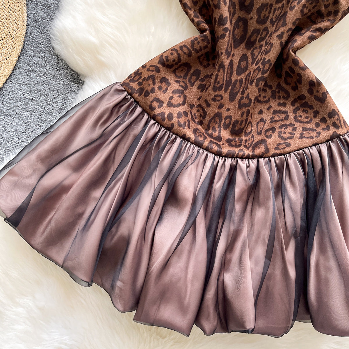 Brown Animal Print Fit-and-Flare Mini Dress
