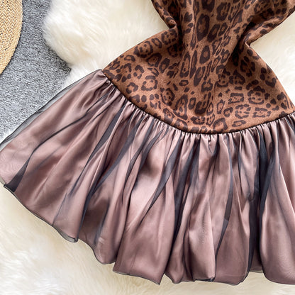 Brown Animal Print Fit-and-Flare Mini Dress